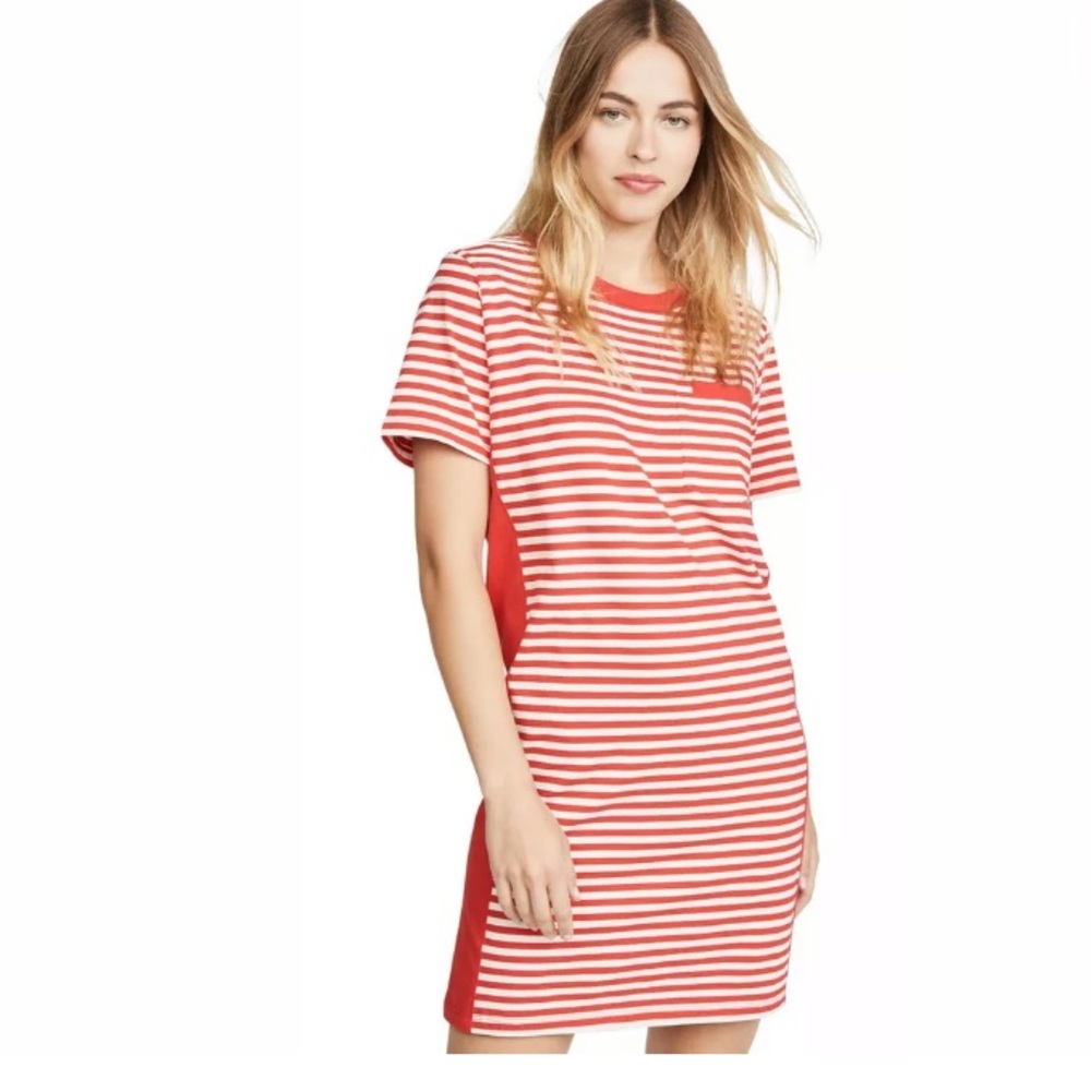 CURRENT ELLIOTT T-SHIRT MINI DRESS BEATNIK RED & WHITE STRIPED MINI DRESS New